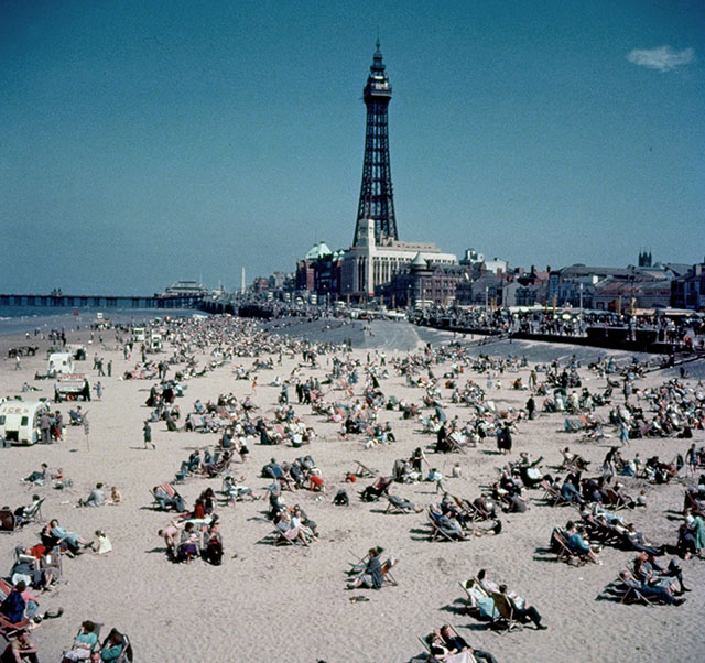 The beach at Blackpool, with the tower in the background.  Original Publication: Picture Post - 7227 - Blackpool - pub. 1954   (Photo by John Chillingworth/Getty Images)