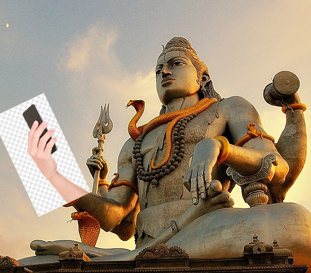 Perfeccionismo: imagem de Shiva com a colagem de um celular em sua mão